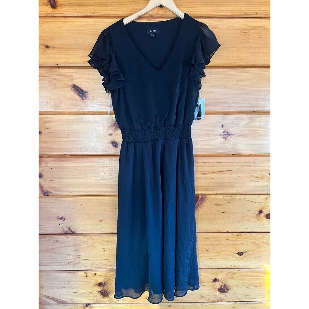 $79 MSK Black V-Neck Elastic Smocked Waist S